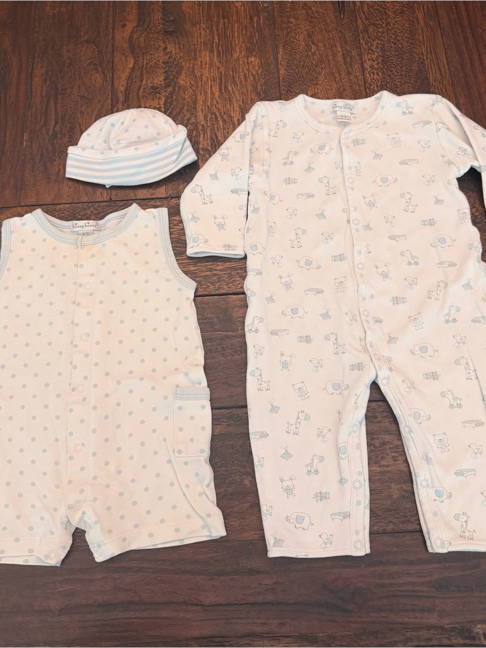 Kissy Kissy 6-9m Baby Blue and White One-Piece Romper Short & Long Rompers